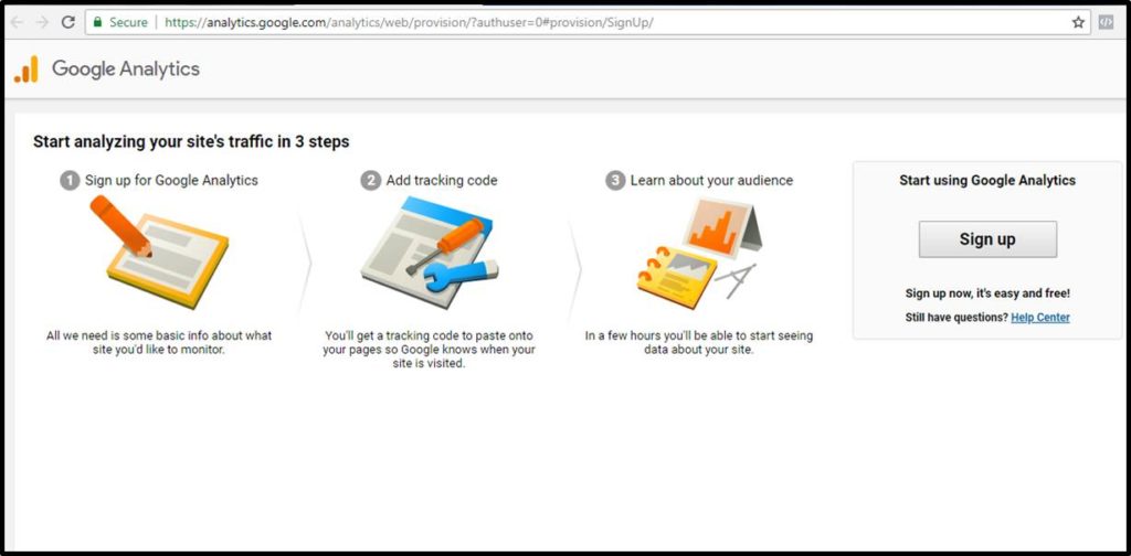 Google analytics Tracking Step 1: Sign up