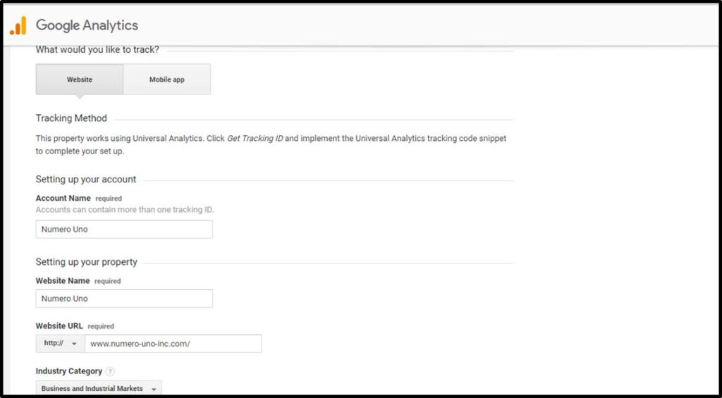 Google analytics tracking step 2: Fill up property (website) details